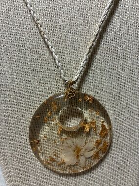 Gold Leaf Floral Resin Pendant Necklace - Women Jewelry